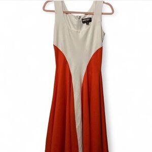 Marc Bouwer Orange and Cream Colorblock Rayon Women's Dress